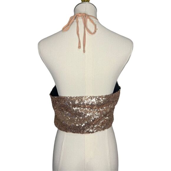 Bear Dance Women’s Large Rose Gold Sequin Halter Crop Top Sexy Clubwear - Picture 4 of 6
